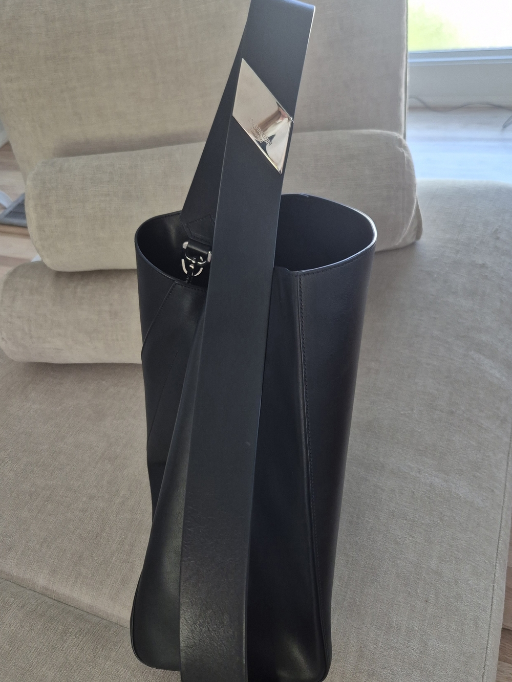 Calvin Klein Black Leather Logo Plaque Bag